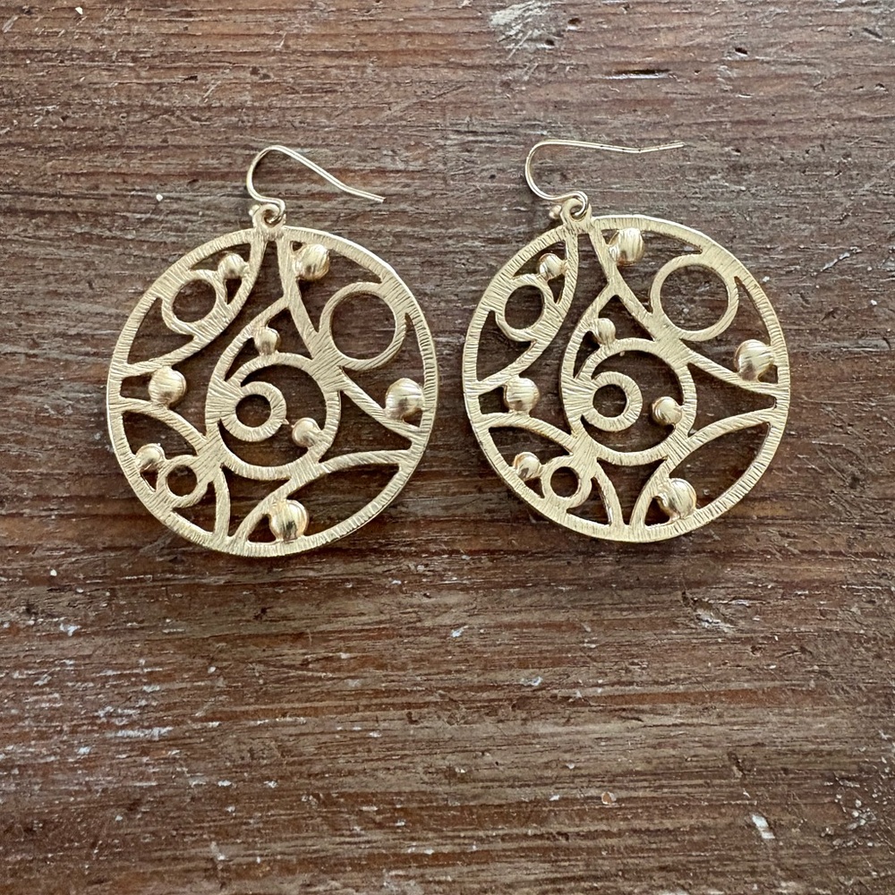 Gold Decorative Disc Earrings